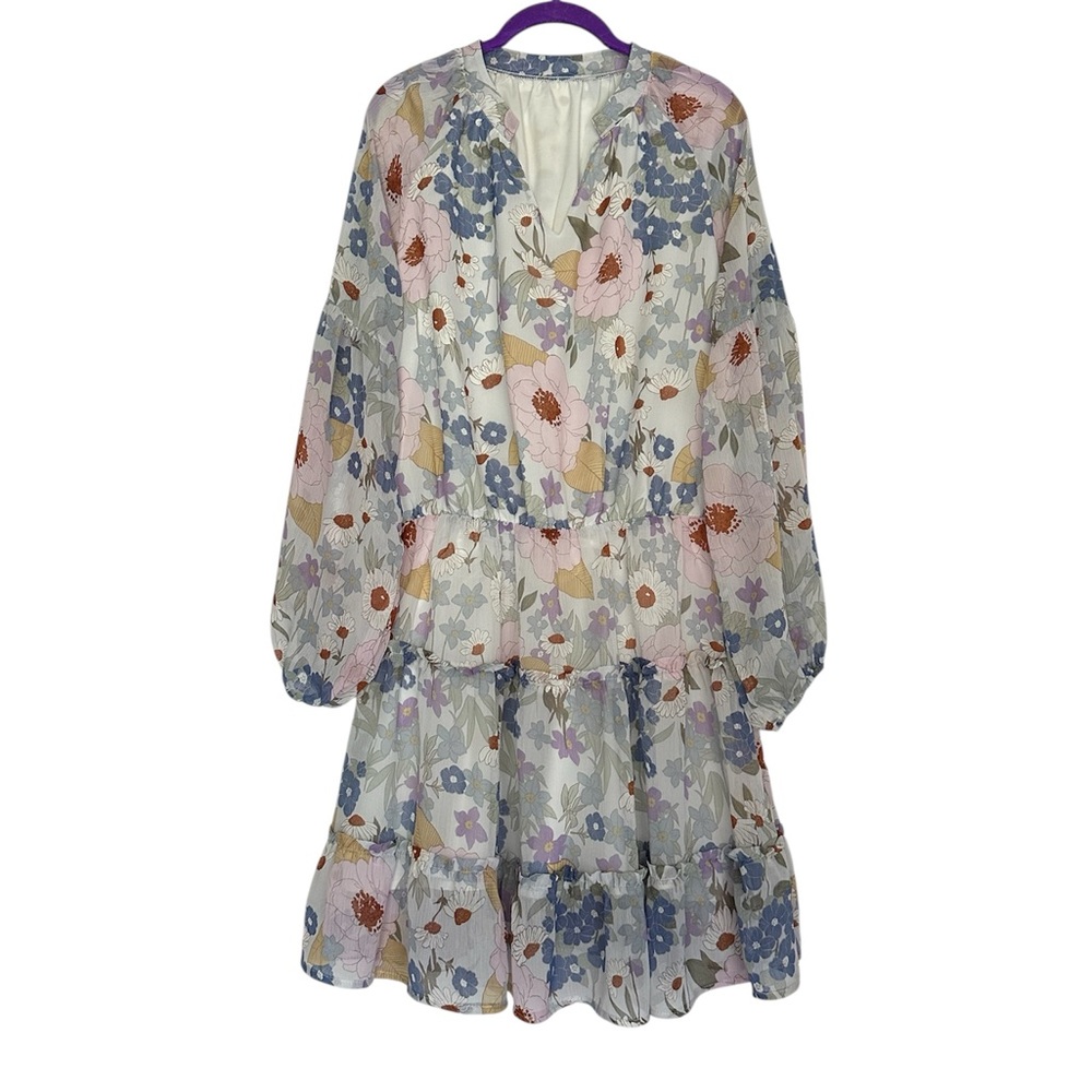 Floral Long Sleeve Mini Dress with Ruffle, NWT Size S